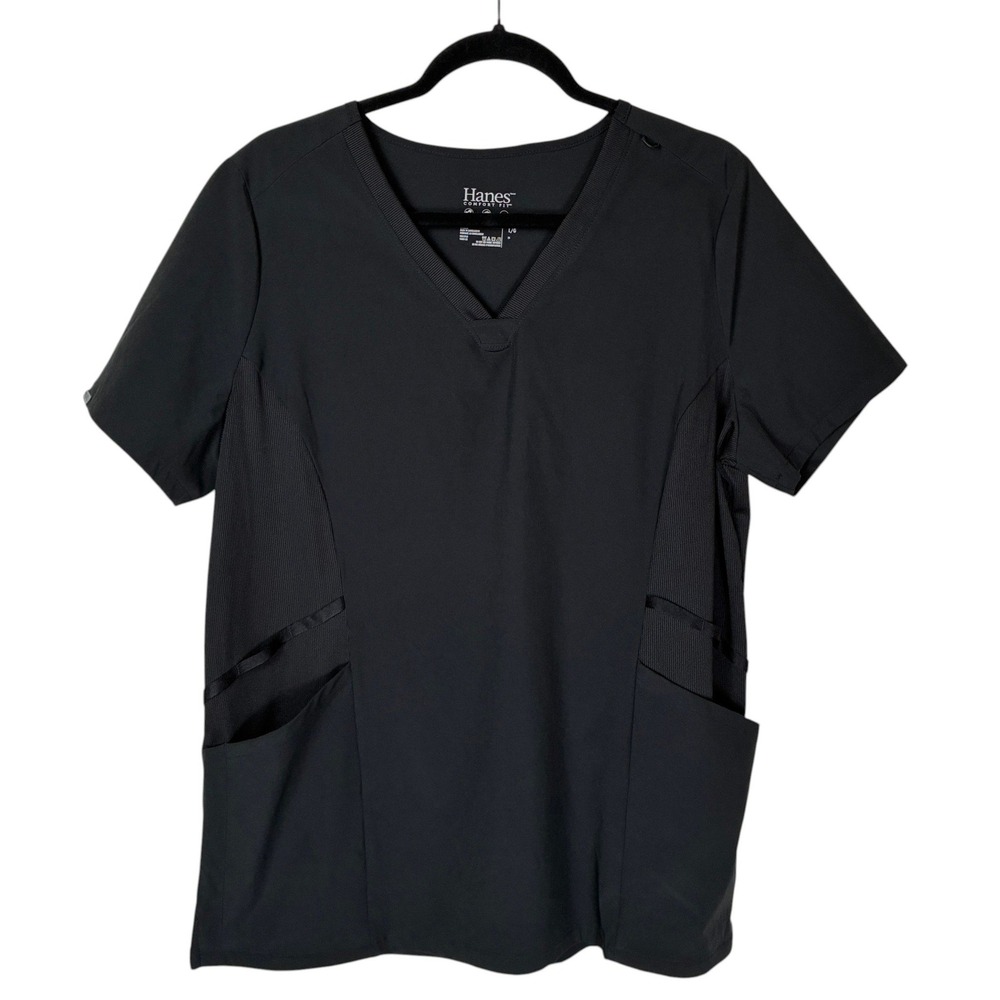 Hanes Women's Comfort Fit Scrubs Scrub Top Size L Black Medical Technical